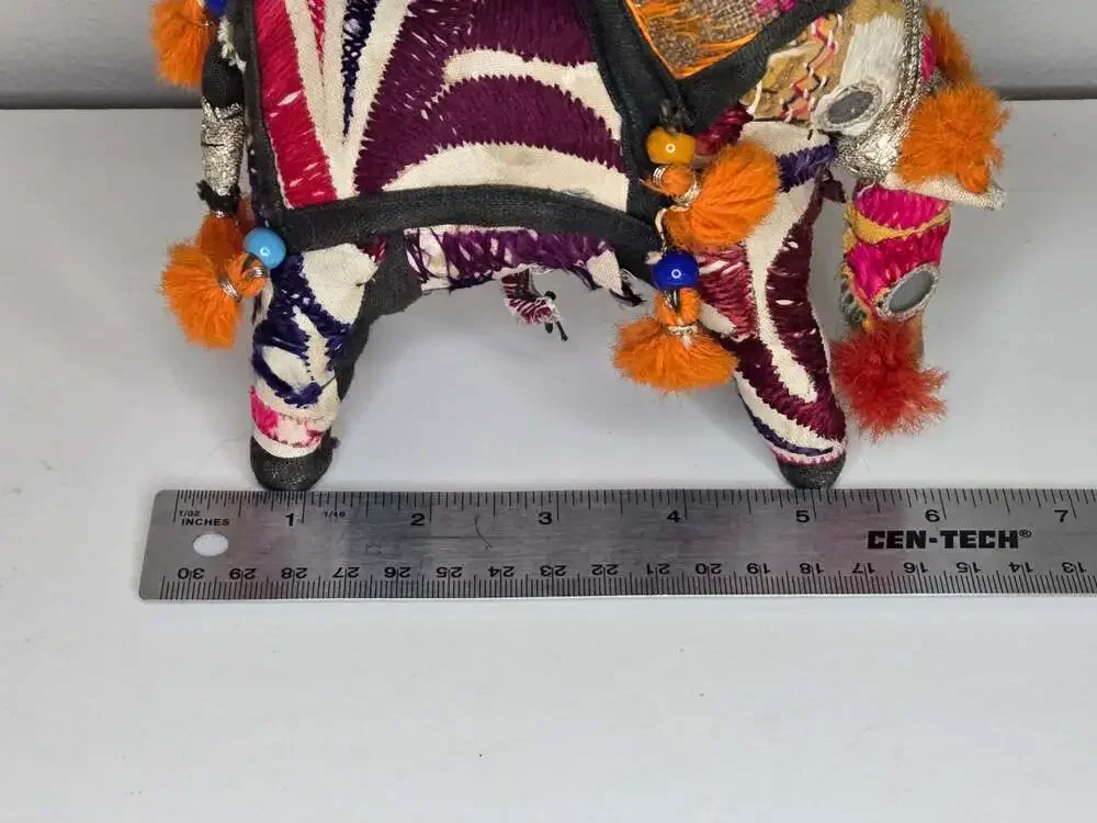Vintage Handcrafted Indian Folk Art Patchwork Embroidered Beaded Elephant Figure